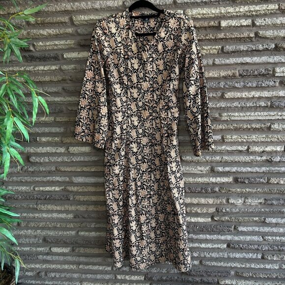 J. Peterman Vintage Batik Floral Print Midi Dress Back Tie Size XS - Picture 3 of 9